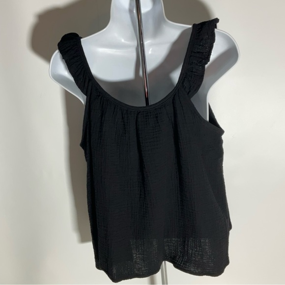 P Cill Black Tank Top w/Adjustable Button Wide Ruffle Straps & Flowing Bodice SM - Picture 13 of 16
